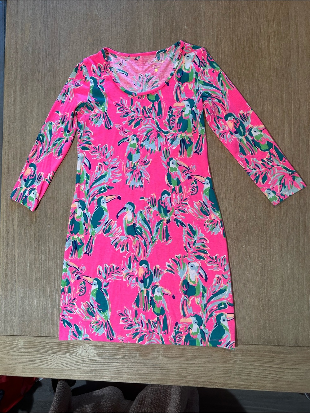 Lilly Pulitzer Beacon T-Shirt Dress Dragonfruit Toucan Can Pink Green XS